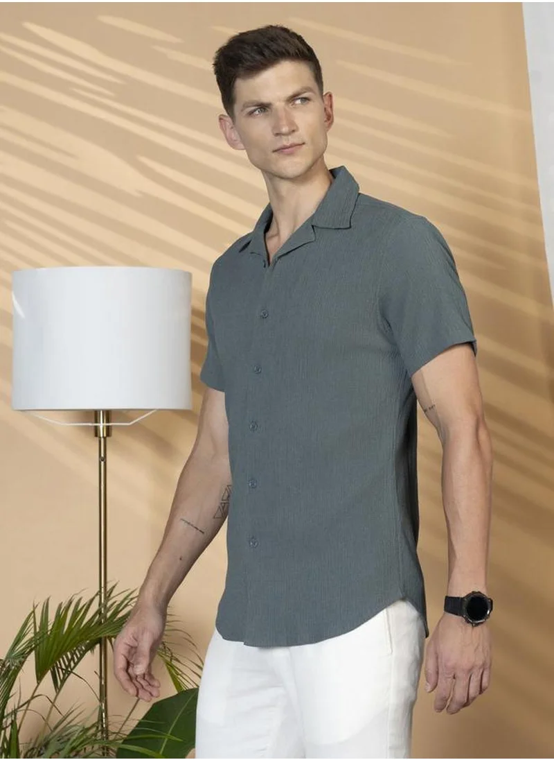 دينيس لينغو Men's Multicoloured Lycra Textured Button Down Relaxed Fit Shirt