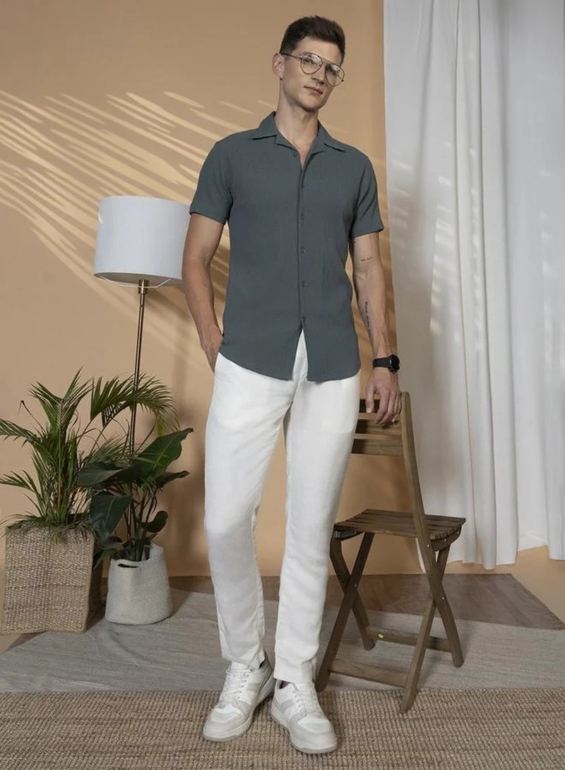 Dennis Lingo Men's Multicoloured Lycra Textured Button Down Relaxed Fit Shirt
