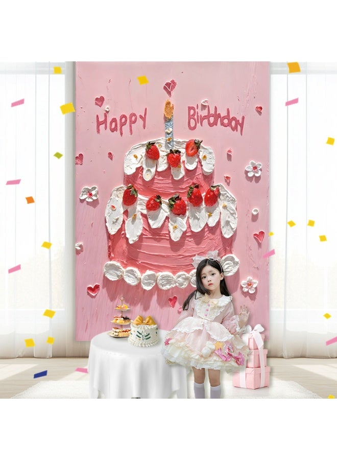 قماش خلفية لتزيين كعكة عيد الميلاد بموضوع الرسم الزيتي لحفلات عيد الميلاد، مناسب لصور عيد الميلاد للأطفال (هذا المنتج يشمل قطعة واحدة فقط من قماش الخلفية) - Image 1