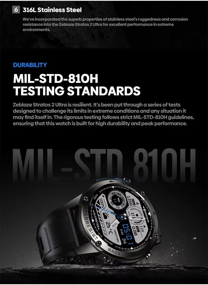 Zeblaze - Zeblaze Stratos 2 Ultra GPS Smartwatch Deep Waterproof 10 ATM Blood Oxygen Fitness Tracking Swimming Level Outdoor Watches - Image 1