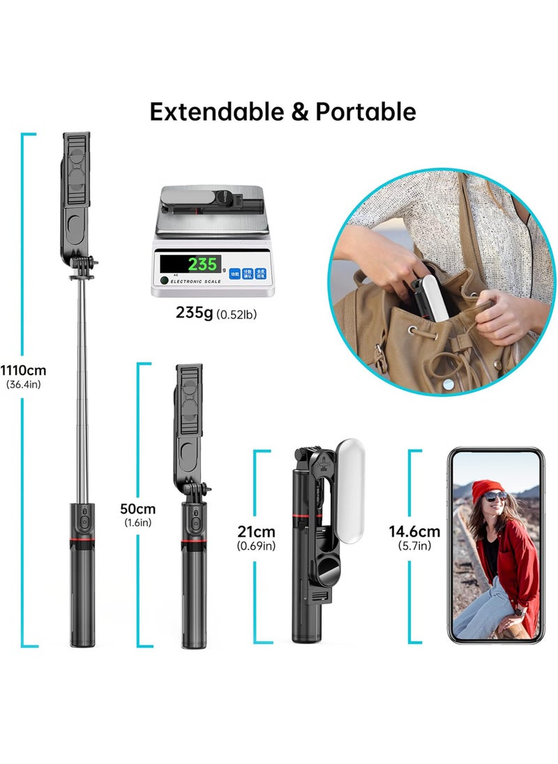 Uwals - Stable Selfie Stick Tripod with Fill Light, 110cm Extendable Selfie Stick with Wireless Remote and Tripod Stand 360 Rotation for iPhone, Samsung and Smartphone - Image 1