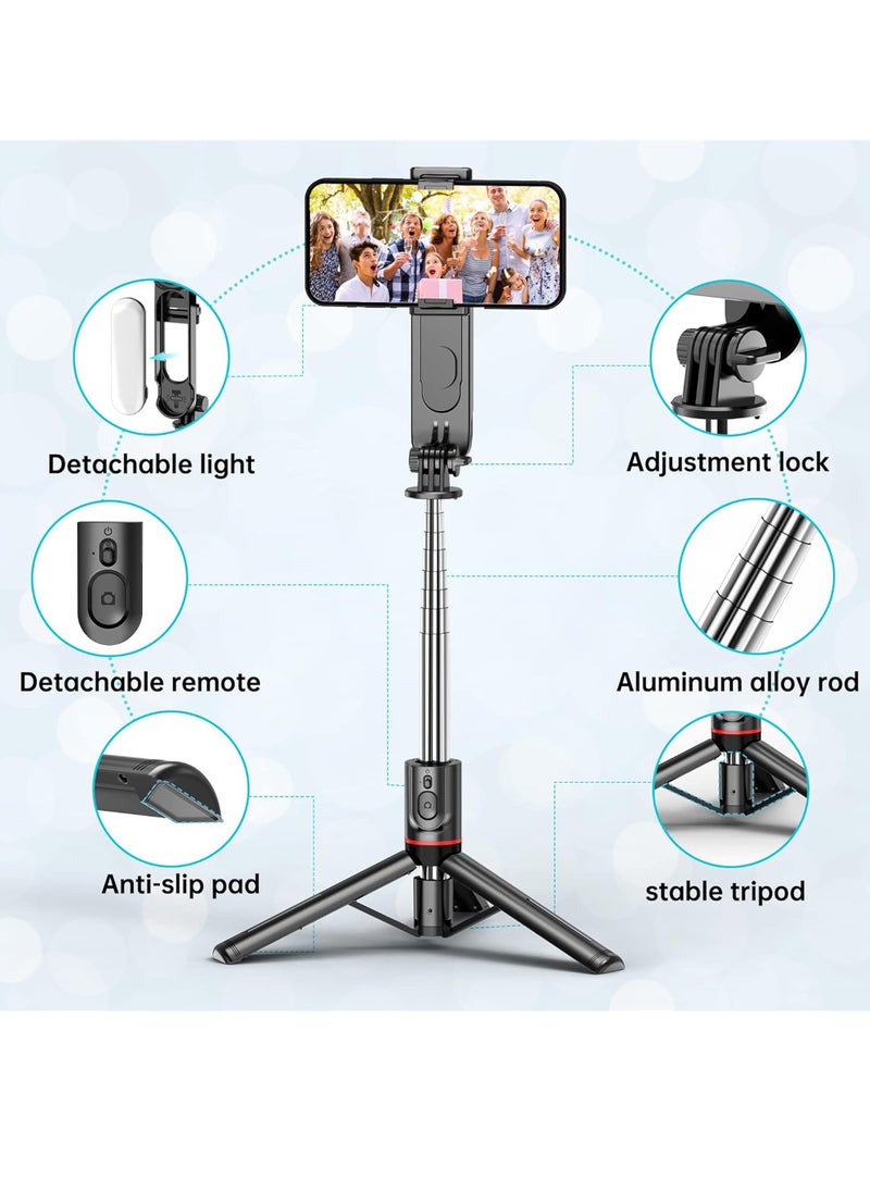 Uwals - Stable Selfie Stick Tripod with Fill Light, 110cm Extendable Selfie Stick with Wireless Remote and Tripod Stand 360 Rotation for iPhone, Samsung and Smartphone - Image 1