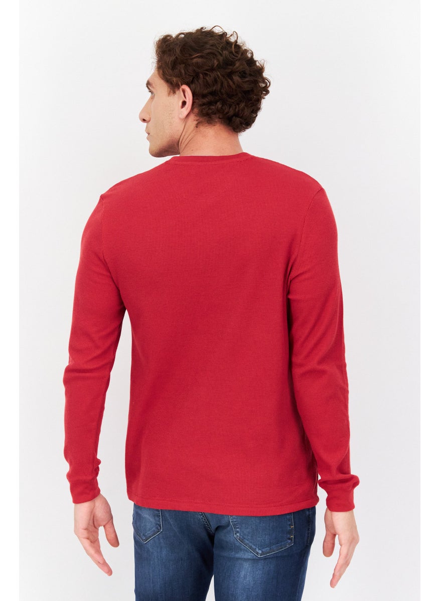 Club Room - Men Crew Neck Textured Long Sleeve Sweatshirt, Red - Image 1
