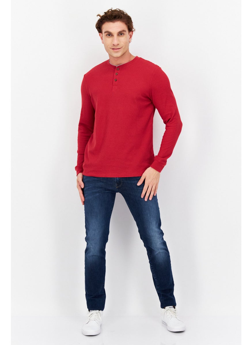 Club Room - Men Crew Neck Textured Long Sleeve Sweatshirt, Red - Image 1