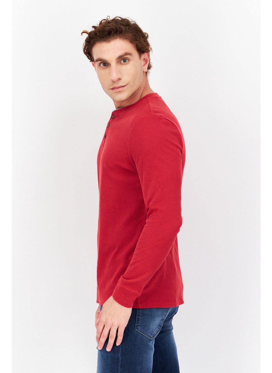 Club Room - Men Crew Neck Textured Long Sleeve Sweatshirt, Red - Image 1