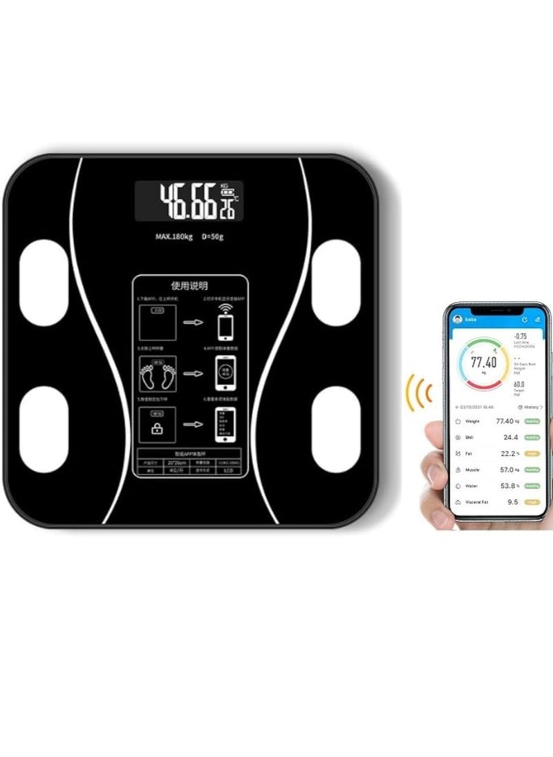 TIGER Smart Weight Scale – Bluetooth Body Fat Scale with Wireless App Connectivity, Clear LCD Display, Auto-Off, Anti-Rollover, 180KG Max Weight Capacity, Precision Sensors, Black – Accurate and Convenient Health Tracking - Image 1