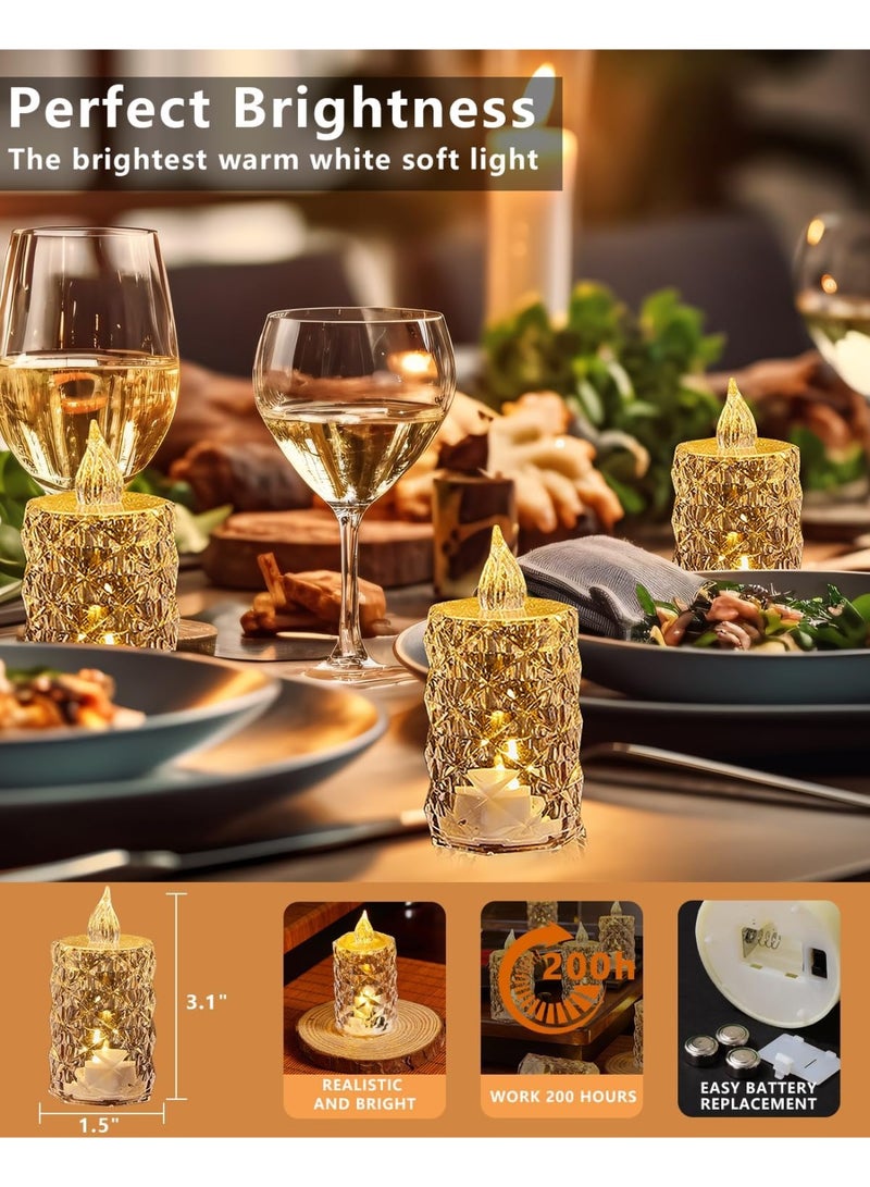 Goolsky 3pcs Crystal Pattern Electronic Candle Lights, Home Decor LED Flameless Candle, Small Tea Candle, Indoor Birthday, Party, Festival, Wedding Decor Candle Light Including Battery, Eid al Fitr Mother'S Day Decorative Candlelights - Image 2