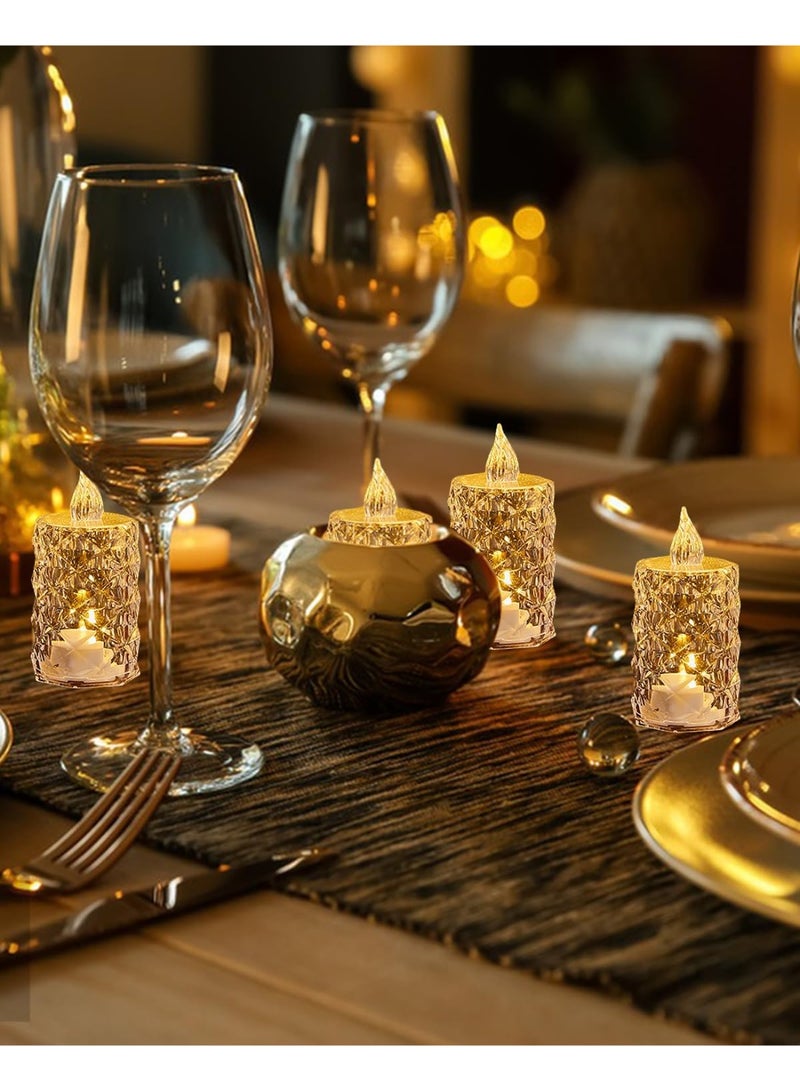 Goolsky 3pcs Crystal Pattern Electronic Candle Lights, Home Decor LED Flameless Candle, Small Tea Candle, Indoor Birthday, Party, Festival, Wedding Decor Candle Light Including Battery, Eid al Fitr Mother'S Day Decorative Candlelights - Image 3