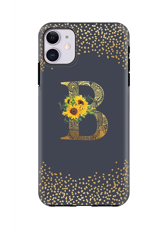 Stylizedd Monogram Tough Cover for Apple iPhone 11 Case Custom Initials Letter Floral Mandala Pattern Tough Pro Dual Layer hybrid PC inner TPU protection Alphabet- B (Grey) - Image 1