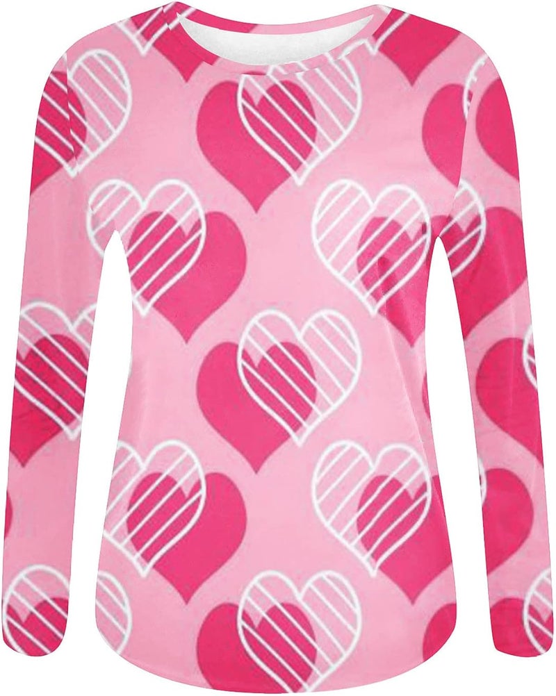 woobles Womens Casual Sweet Heart Print Valentine's Day Round Neck Long Sleeve Sweatshirts Casual Pullover Loose Be Tops 006-red - Image 5