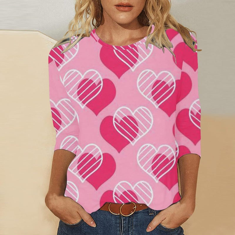 woobles Womens Casual Sweet Heart Print Valentine's Day Round Neck Long Sleeve Sweatshirts Casual Pullover Loose Be Tops 006-red - Image 2