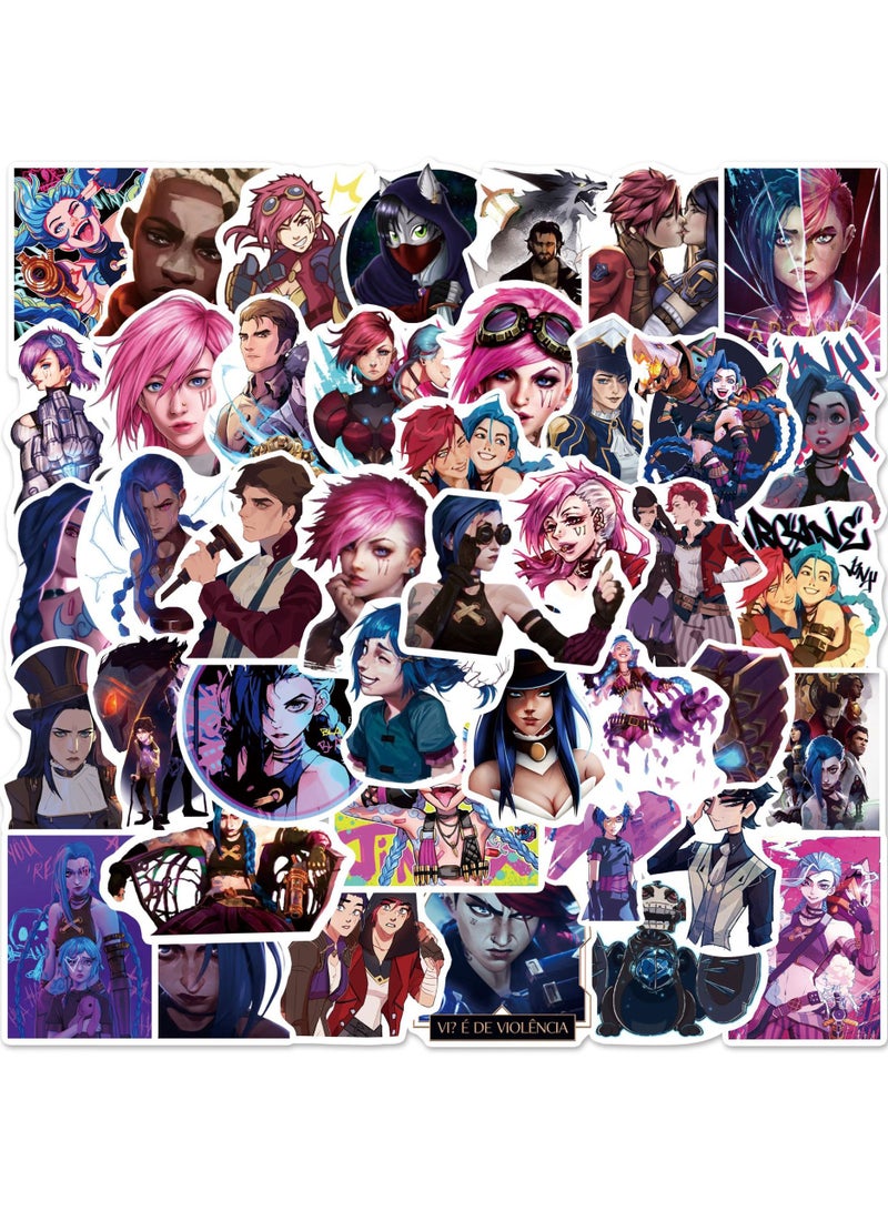 50-Piece Arcane  Cute Vinyl Decals Waterproof Stickers for Kids Teen Girl Boy Water Bottle, Laptop, Phone, Computer, Guitar, Notebook, Skateboard - Image 1