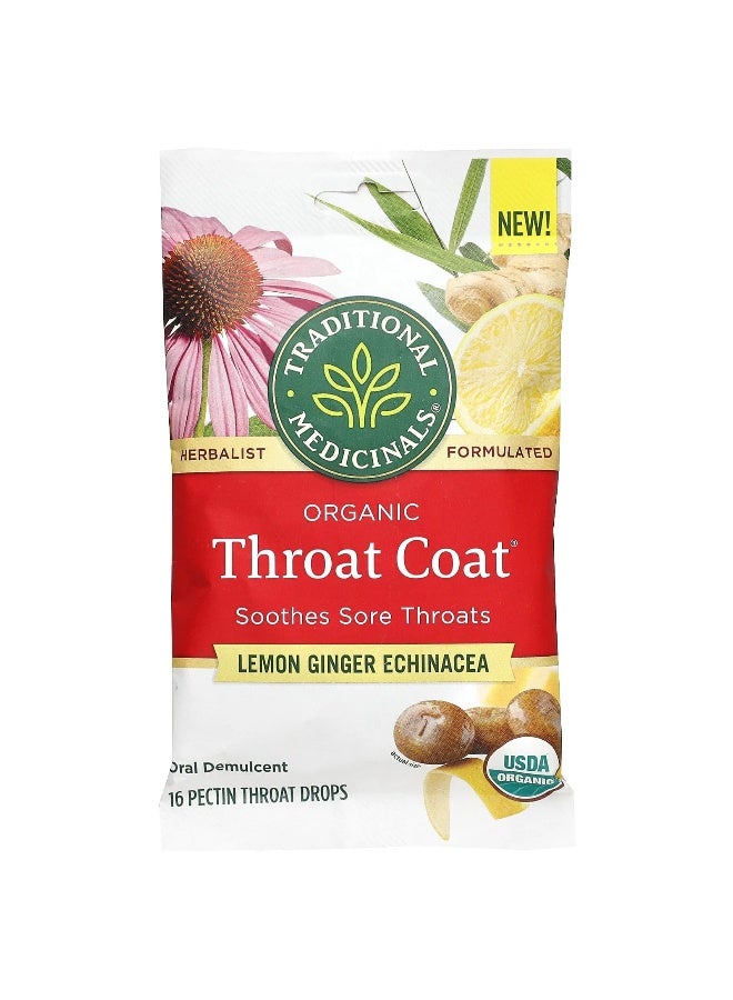 Traditional Medicinals Traditional Medicinals, Organic Throat Coat® Drops, Lemon Ginger Echinacea, 16 Pectin Throat Drops - Image 1