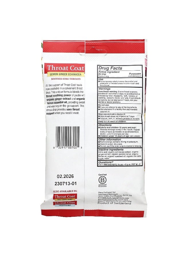 Traditional Medicinals Traditional Medicinals, Organic Throat Coat® Drops, Lemon Ginger Echinacea, 16 Pectin Throat Drops - Image 2