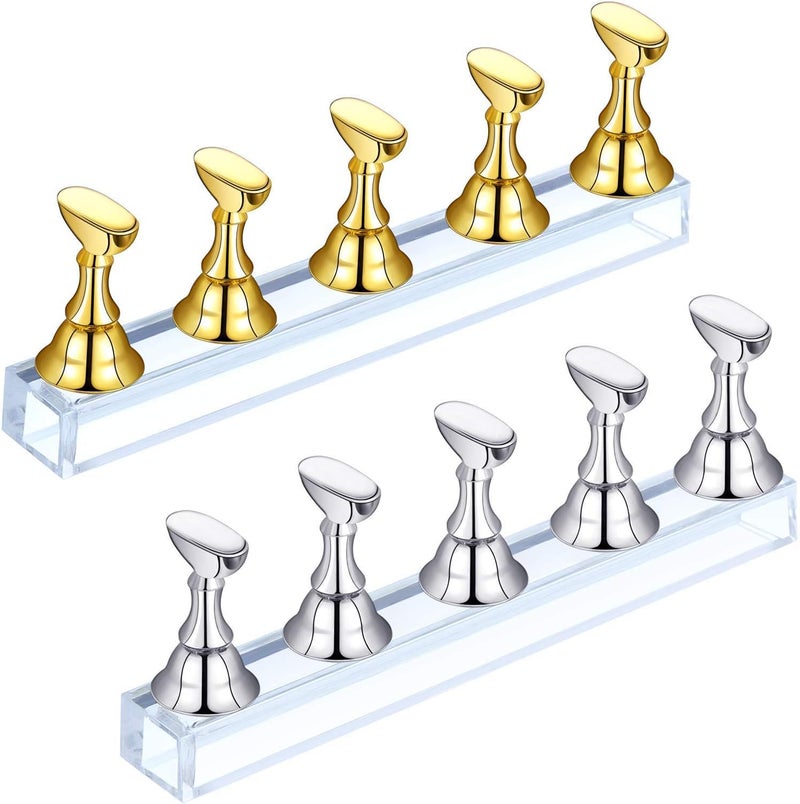 2 Pieces Acrylic Nail Display Stand Magnetic Nail Practice Stand Nail Holder Hand Nail Stand for False Nails Manicure Tools for Salon Use