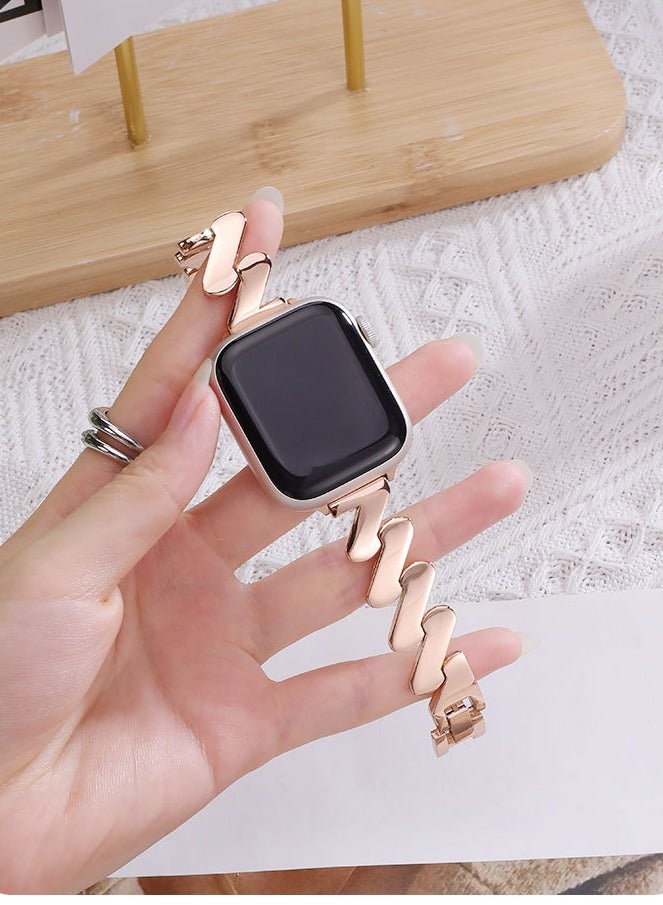 Rose gold, metal wavy pattern, watch band,Iwatch band, Apple Watch band, 42mm44mm45mm46mm49mm, compatible with all series of S10 S9 S8 SE - Image 5