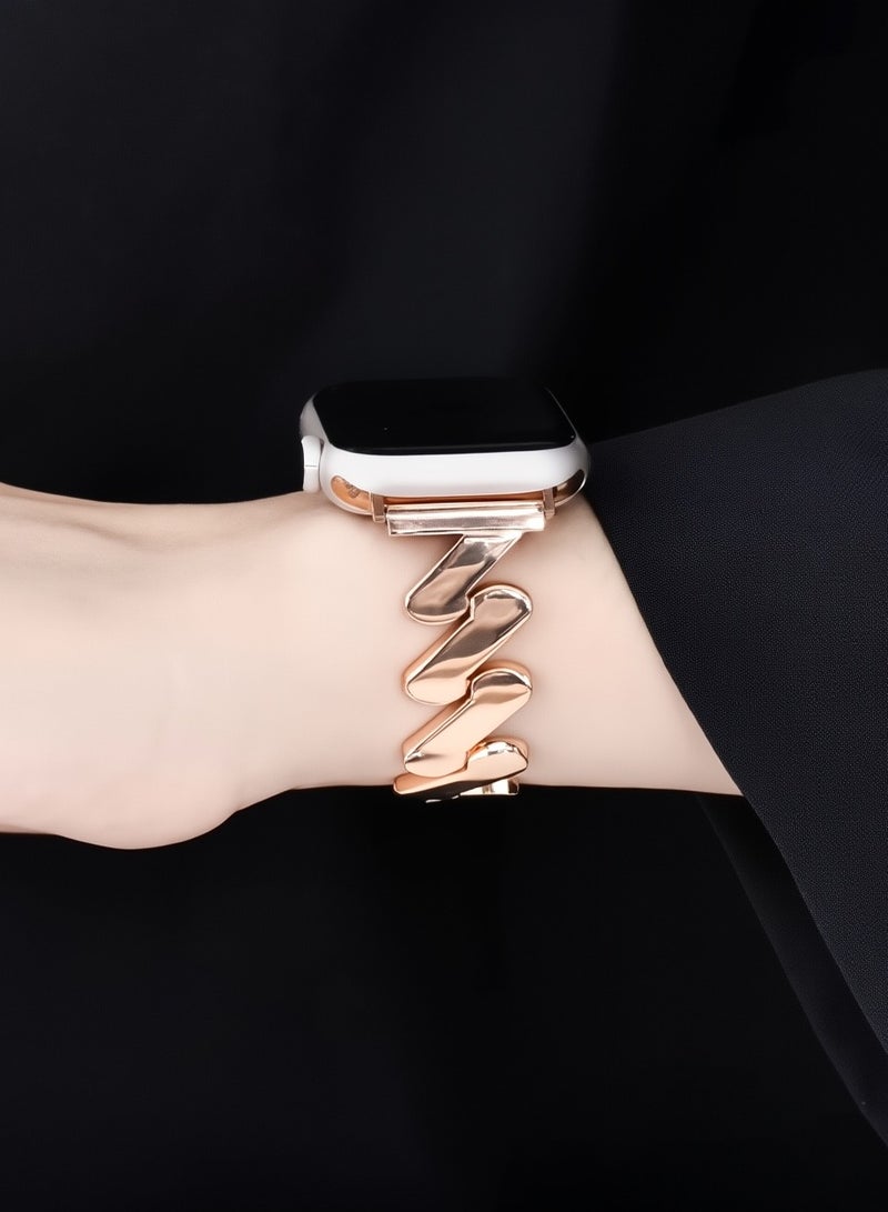 Rose gold, metal wavy pattern, watch band,Iwatch band, Apple Watch band, 42mm44mm45mm46mm49mm, compatible with all series of S10 S9 S8 SE - Image 2