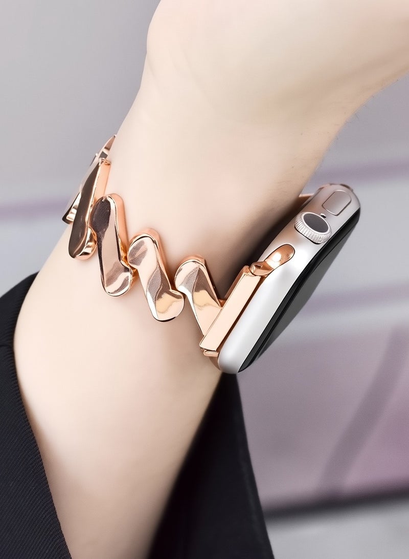 Rose gold, metal wavy pattern, watch band,Iwatch band, Apple Watch band, 42mm44mm45mm46mm49mm, compatible with all series of S10 S9 S8 SE - Image 3