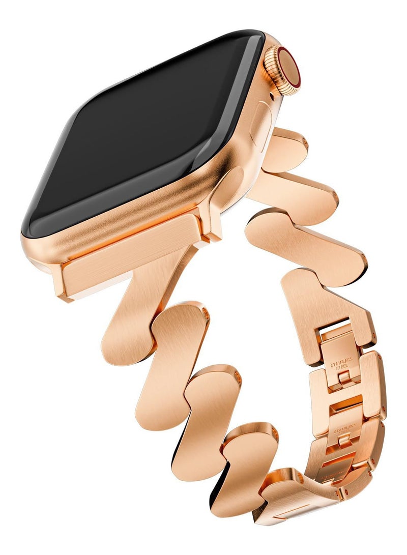 Rose gold, metal wavy pattern, watch band,Iwatch band, Apple Watch band, 42mm44mm45mm46mm49mm, compatible with all series of S10 S9 S8 SE - Image 1
