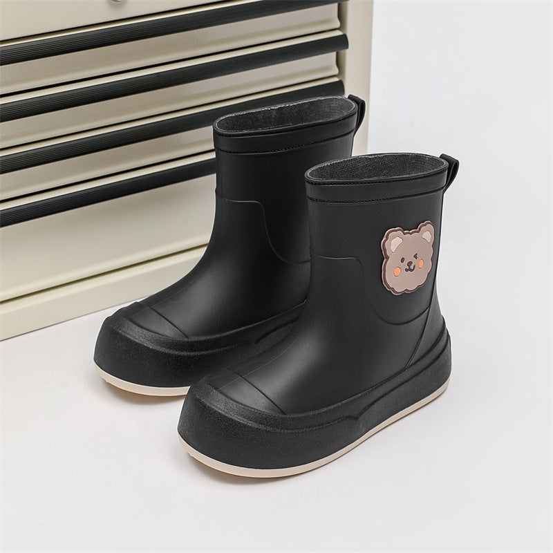 Fashion Short Tube Rain Boots with Plush Lining Black [without Cotton] 009-1 normal shoe size 