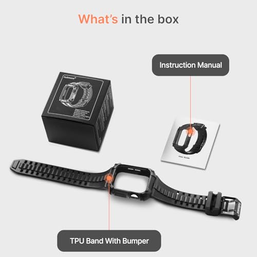 Fullmosa Apple Watch Strap 44mm, Rugged iWatch Band Silicone with Screen Protector and Bumper Case,Compatible with iWatch Series 6/5/4/SE 2nd Generation/SE (44mm, Black) [Watch NOT Included] - Image 2