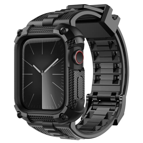 Fullmosa Apple Watch Strap 44mm, Rugged iWatch Band Silicone with Screen Protector and Bumper Case,Compatible with iWatch Series 6/5/4/SE 2nd Generation/SE (44mm, Black) [Watch NOT Included] - Image 1