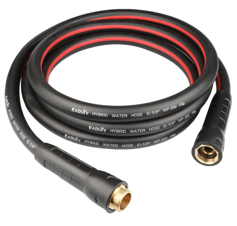 EADUTY Hybrid Lead In Garden Hose 5/8 IN. x 6 FT, Heavy Duty, Lightweight, Flexible with Rotatable Grip Handle and Solid Brass Fittings, Gray+Red - Image 1