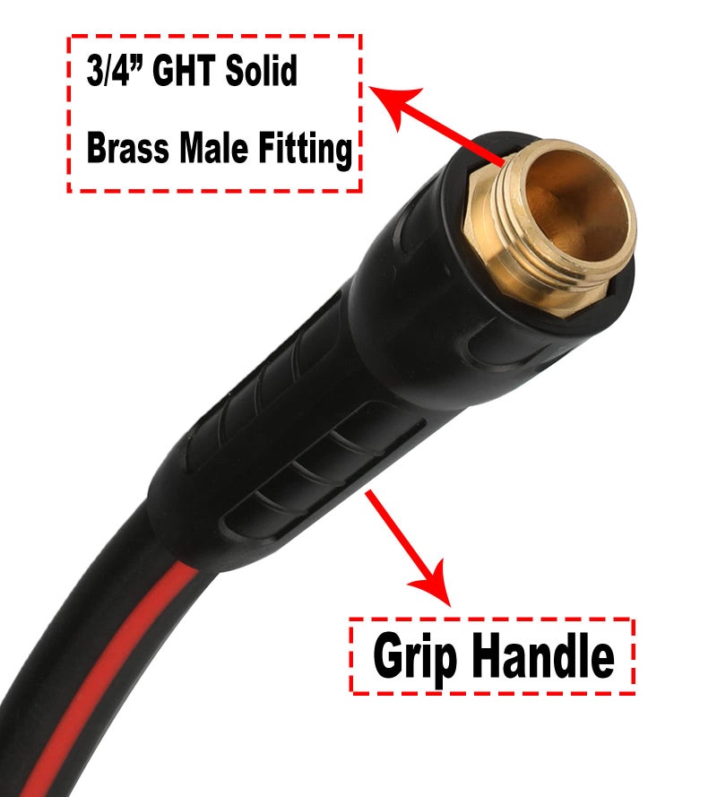 EADUTY Hybrid Lead In Garden Hose 5/8 IN. x 6 FT, Heavy Duty, Lightweight, Flexible with Rotatable Grip Handle and Solid Brass Fittings, Gray+Red - Image 4