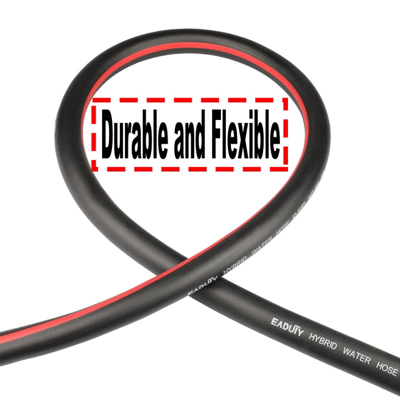 EADUTY Hybrid Lead In Garden Hose 5/8 IN. x 6 FT, Heavy Duty, Lightweight, Flexible with Rotatable Grip Handle and Solid Brass Fittings, Gray+Red - Image 2