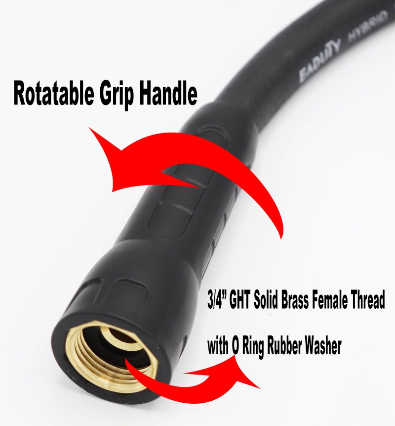 EADUTY Hybrid Lead In Garden Hose 5/8 IN. x 6 FT, Heavy Duty, Lightweight, Flexible with Rotatable Grip Handle and Solid Brass Fittings, Gray+Red - Image 3