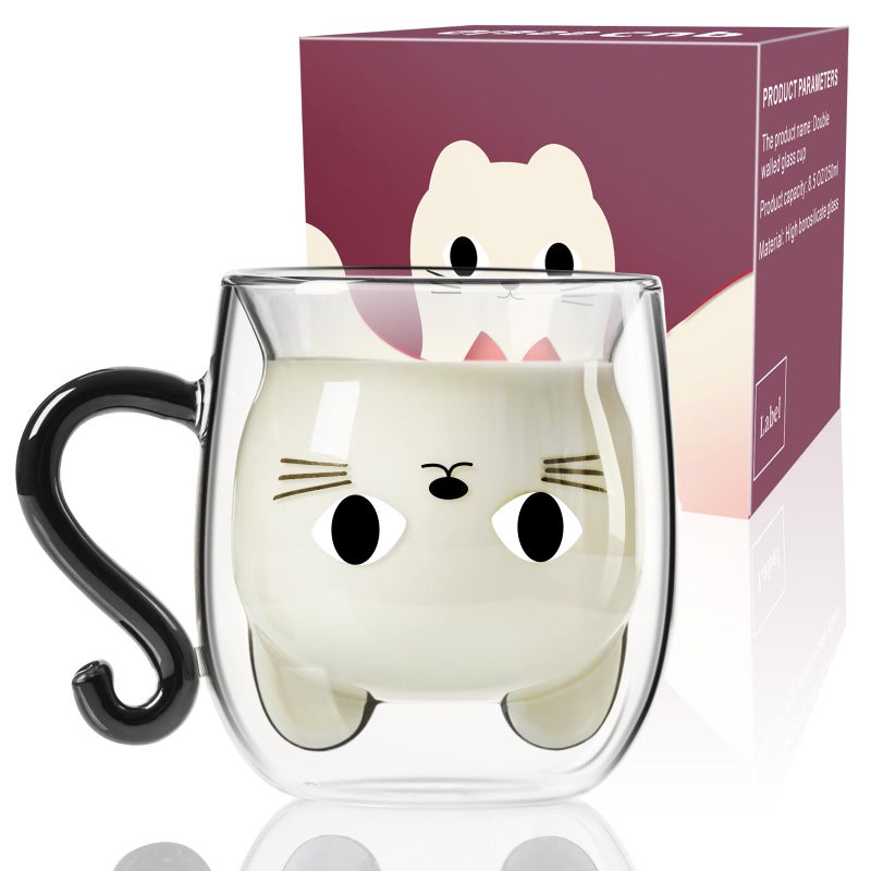PARACITY Cute Cat Mug Double Wall Glass Cute Cups with Handle 85 OZ Cat Lover Gifts for Women Christmas Easter Gifts for Lovers Women Wife Mum Girl Teacher Friend