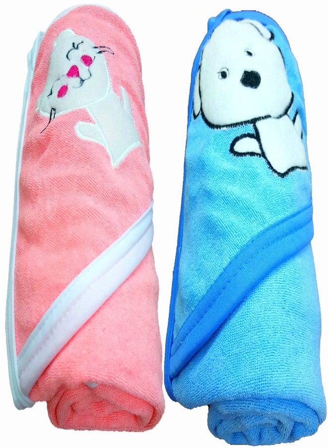 BRANDONN Baby Boy's and Girl's Terry Cotton Baby Bath Towel Cum Baby Wrapper Towel (Blue and Mango, 0-2 Years) - Combo of 2 - Image 1