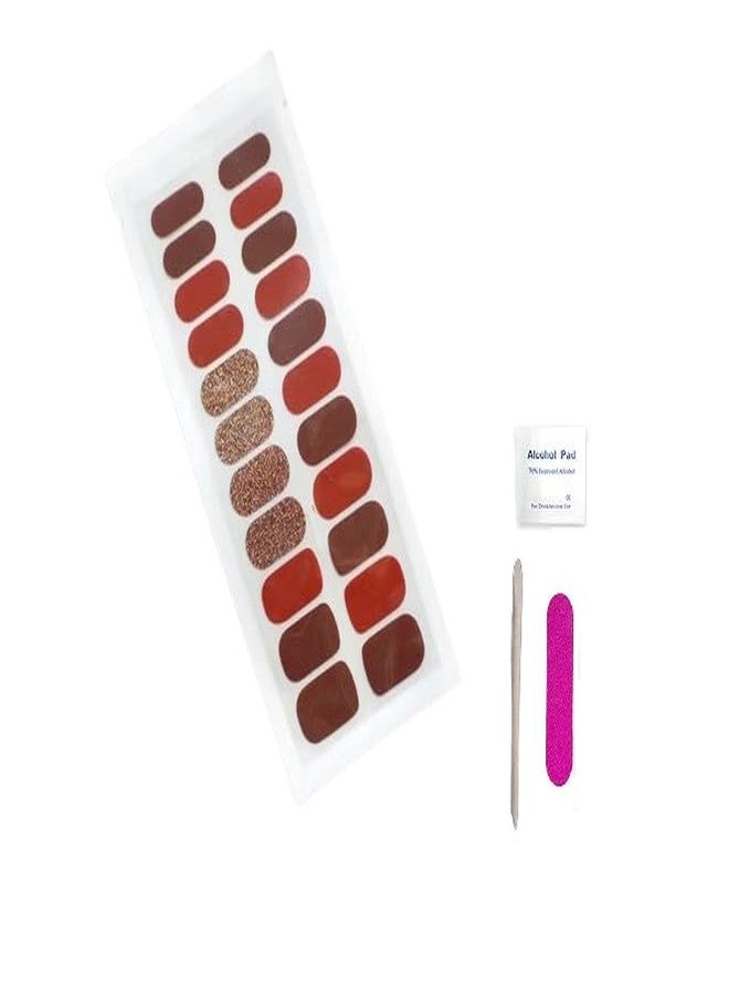 Cazuela Semi Cured Gel Nail 22Strips Solid Color UV Gel Nail Art Stickers Gel Nail Strips Press On Nail Decal (Dark Red) - Image 1