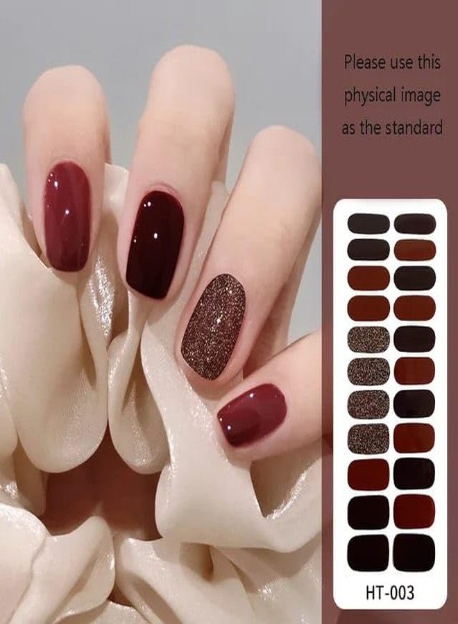 Cazuela Semi Cured Gel Nail 22Strips Solid Color UV Gel Nail Art Stickers Gel Nail Strips Press On Nail Decal (Dark Red) - Image 3