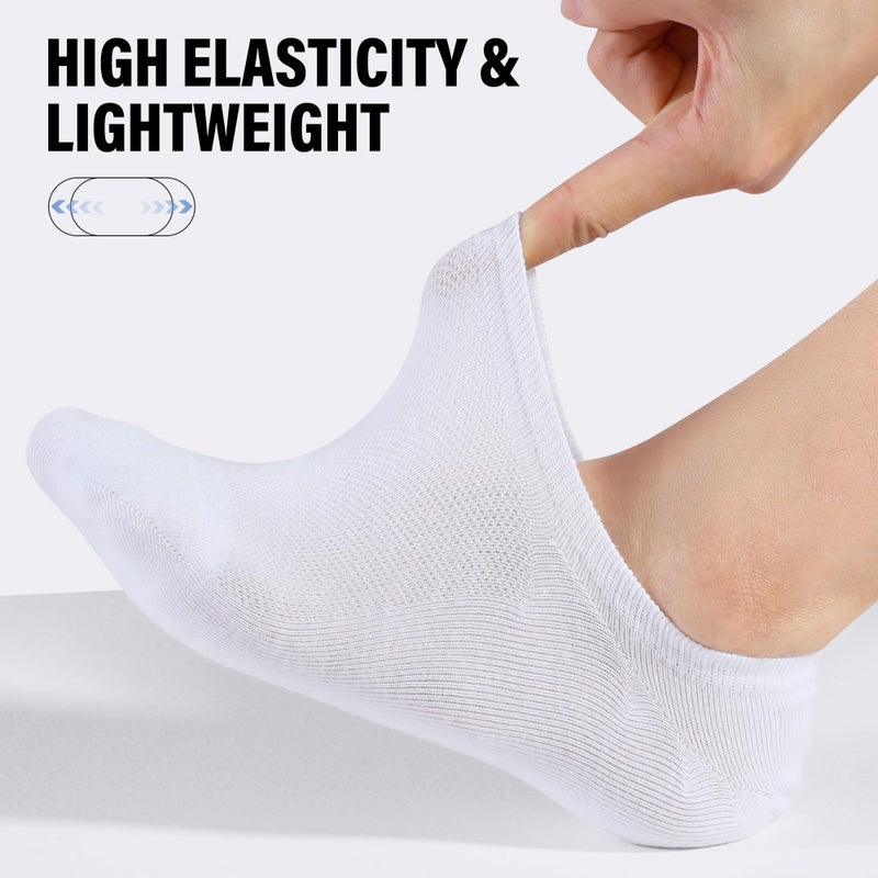 CLOSEMATE Mens No Show Socks Cotton Thin High Elasticity Low Cut Ankle Socks with Non Slip Grips 6 Pairs (6White, Size L) - Image 4