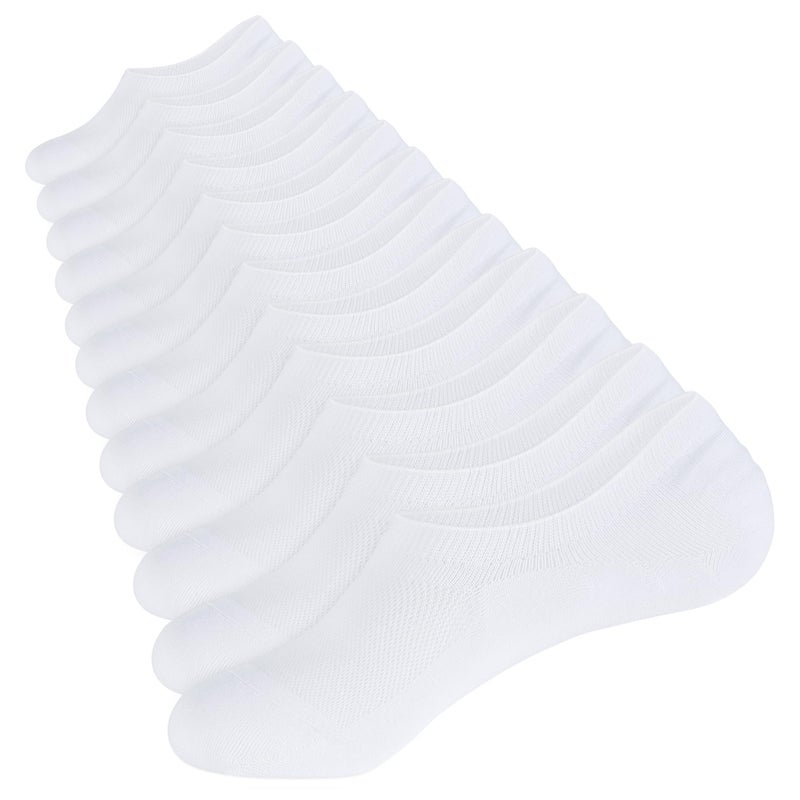 CLOSEMATE Mens No Show Socks Cotton Thin High Elasticity Low Cut Ankle Socks with Non Slip Grips 6 Pairs (6White, Size L) - Image 1