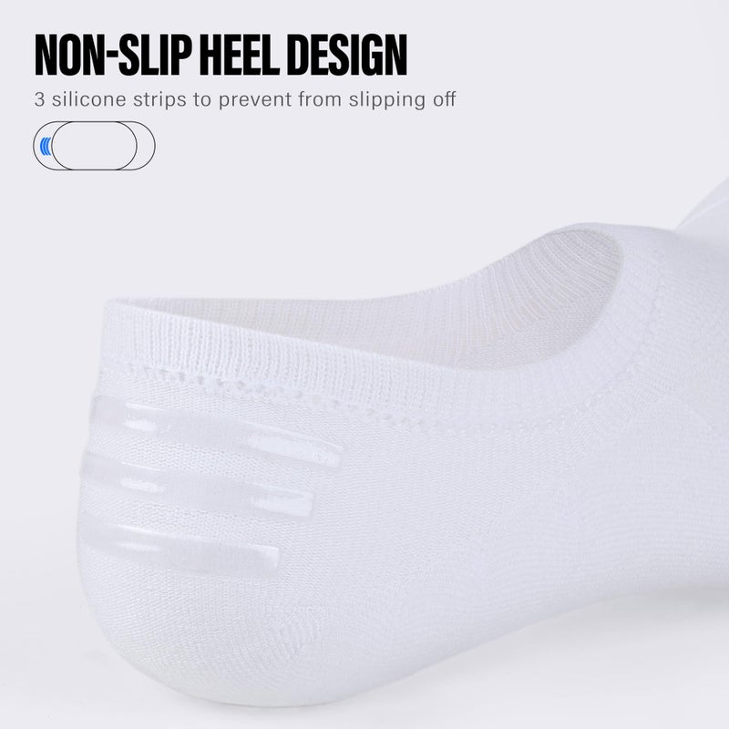 CLOSEMATE Mens No Show Socks Cotton Thin High Elasticity Low Cut Ankle Socks with Non Slip Grips 6 Pairs (6White, Size L) - Image 3