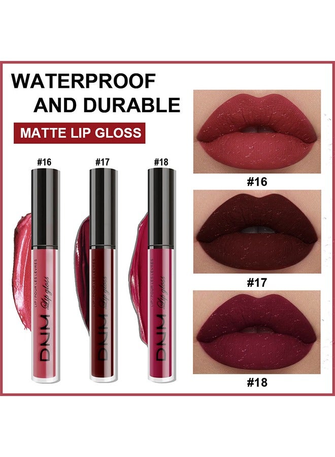 DNM 3Pcs Red Matte Liquid Lipstick Sets for Women Lip Stain Matte Long Lasting Lipstick Waterproof, Dark red Purple Rose pink Lipstick Lip Stick Gloss Packs Matte - Image 2