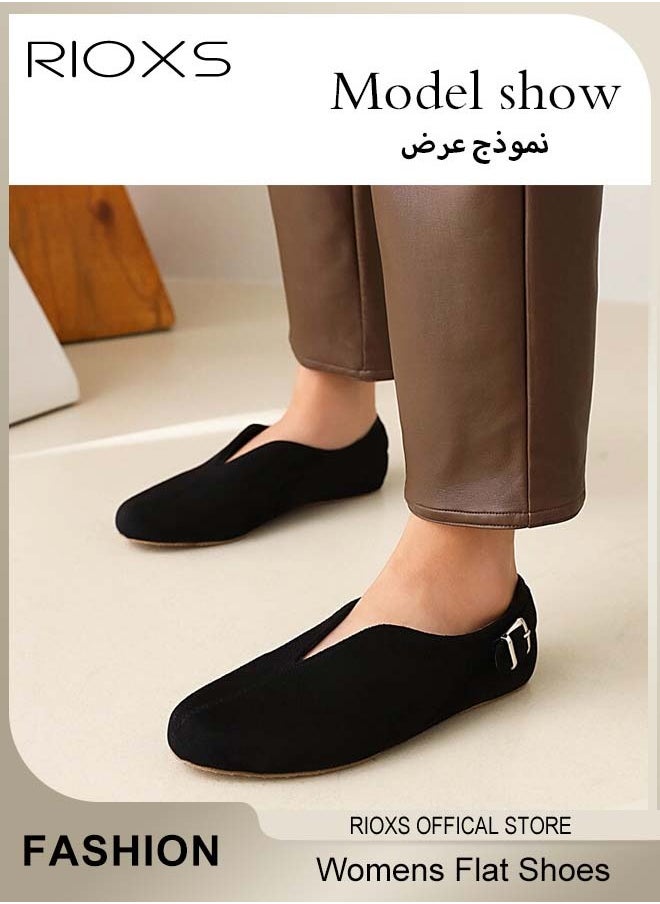 ريوكس - أحذية مسطحة للنساء، أحذية مسطحة مريحة، أحذية أحذية انزلاقية على الأحذية الرياضية، أزياء V-Neck أحذية غير رسمية، مسطحات ناعمة للنساء، أحذية أحذية أحذية درسي، مسطحات سوداء ترابية للنساء، أحذية عمل لأصابع القدم المستديرة - Image 1