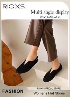 RIOXS Women Flat Shoes,Comfortable Flat Loafers,Slip-On Sneakers,Fashion V-Neck Casual Shoes,Soft Sole Flats For Women,Dressy Loafer Shoes,Soild Black Flats For Women,Round Toe Work Shoes  - Image 4