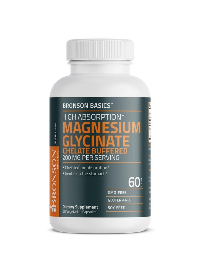 Bronson برونسون مغنيسيوم جليسينات 200 ملغ امتصاص عالي مخلب مدعوم لطيف على المعدة غير معدل وراثيًا، 60 كبسولة نباتية - Image 5