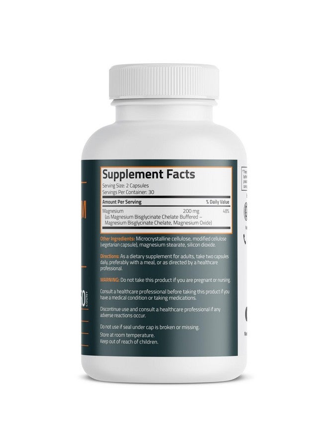Bronson برونسون مغنيسيوم جليسينات 200 ملغ امتصاص عالي مخلب مدعوم لطيف على المعدة غير معدل وراثيًا، 60 كبسولة نباتية - Image 2