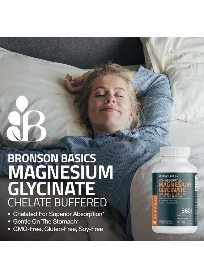 Bronson برونسون مغنيسيوم جليسينات 200 ملغ امتصاص عالي مخلب مدعوم لطيف على المعدة غير معدل وراثيًا، 60 كبسولة نباتية - Image 3