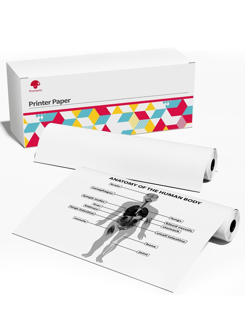 phomemo Phomemo 2 Rolls 8.27"x11.69" Thermal Printer Paper, Quick-Dry A4 Size Thermal Paper Compatible with M08F Portable Thermal Printer  - Image 1