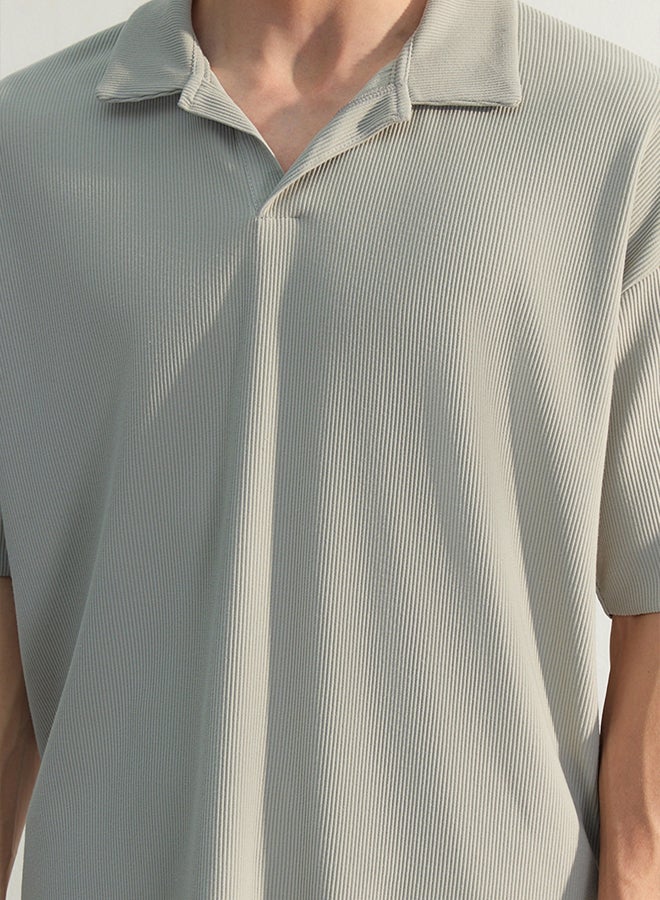 Trendyol Man Limited Edition Stone Oversize/Wide Cut Textured Wrinkle-Free Ottoman Polo Neck T-Shirt - Image 5