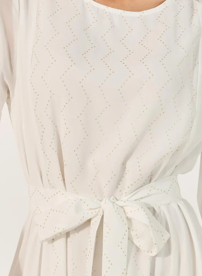 Styli Embellished Round Neck Tie Up Waist Jalabiya