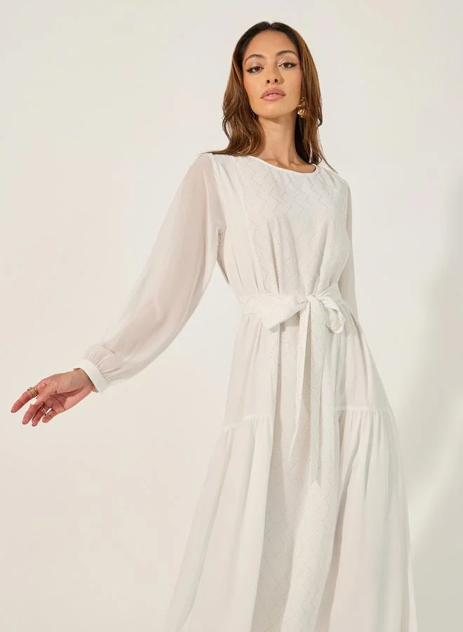Styli Embellished Round Neck Tie Up Waist Jalabiya