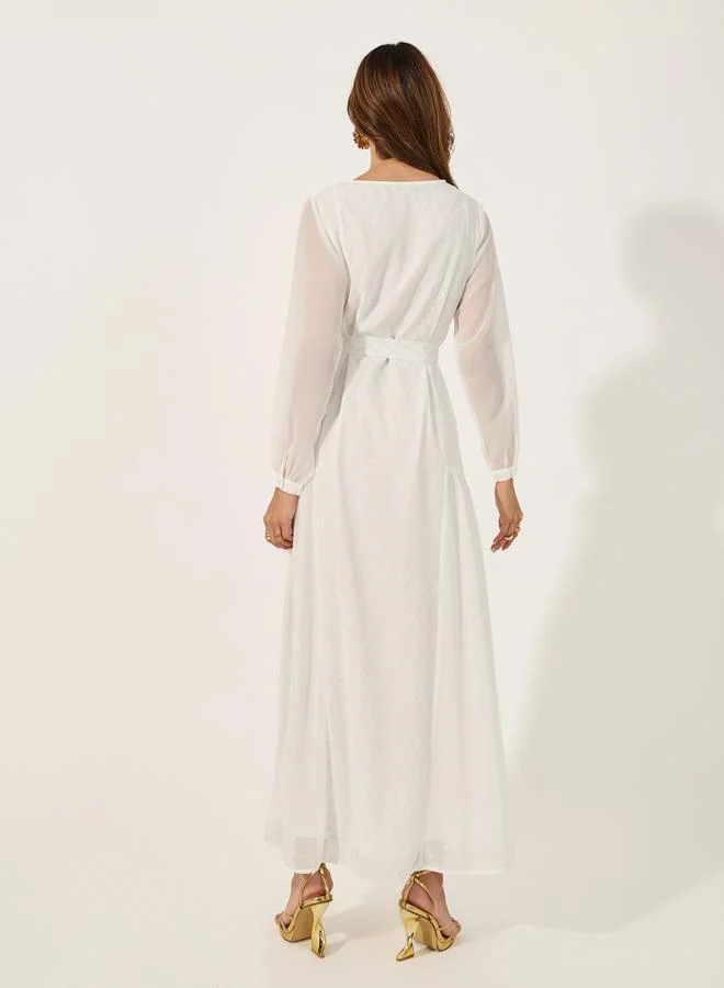 Styli Embellished Round Neck Tie Up Waist Jalabiya