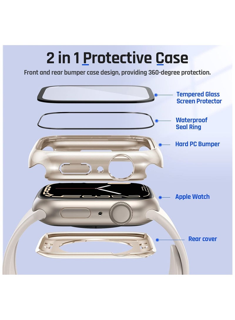 Waterproof Case for Apple Watch Series 9/8/7 45mm with Tempered Glass Screen Protector, 360 Full Coverage Protective Cover for Apple iWatch 45mm, Starlight - Image 4