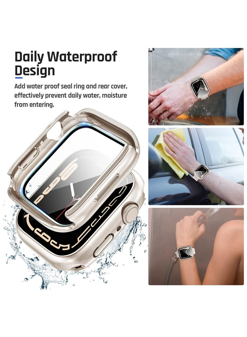 Waterproof Case for Apple Watch Series 9/8/7 45mm with Tempered Glass Screen Protector, 360 Full Coverage Protective Cover for Apple iWatch 45mm, Starlight - Image 3
